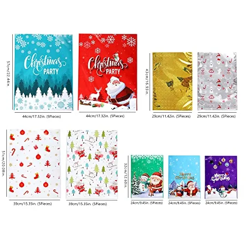 FANXIYA 45 pezzi Sacchetti Regalo Natalizi Sacchetti Caramelle Confezioni Regalo in 3 Diverse Dimensioni e 6 Disegni di Regalo D