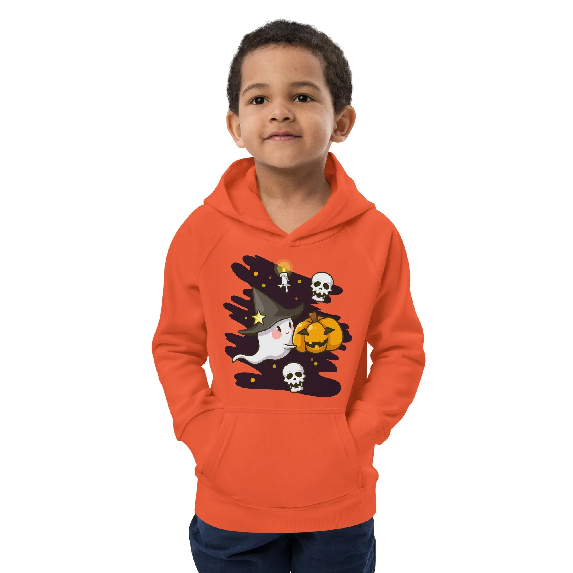Felpa con cappuccio ecologica per bambini con fantasmini di Halloween