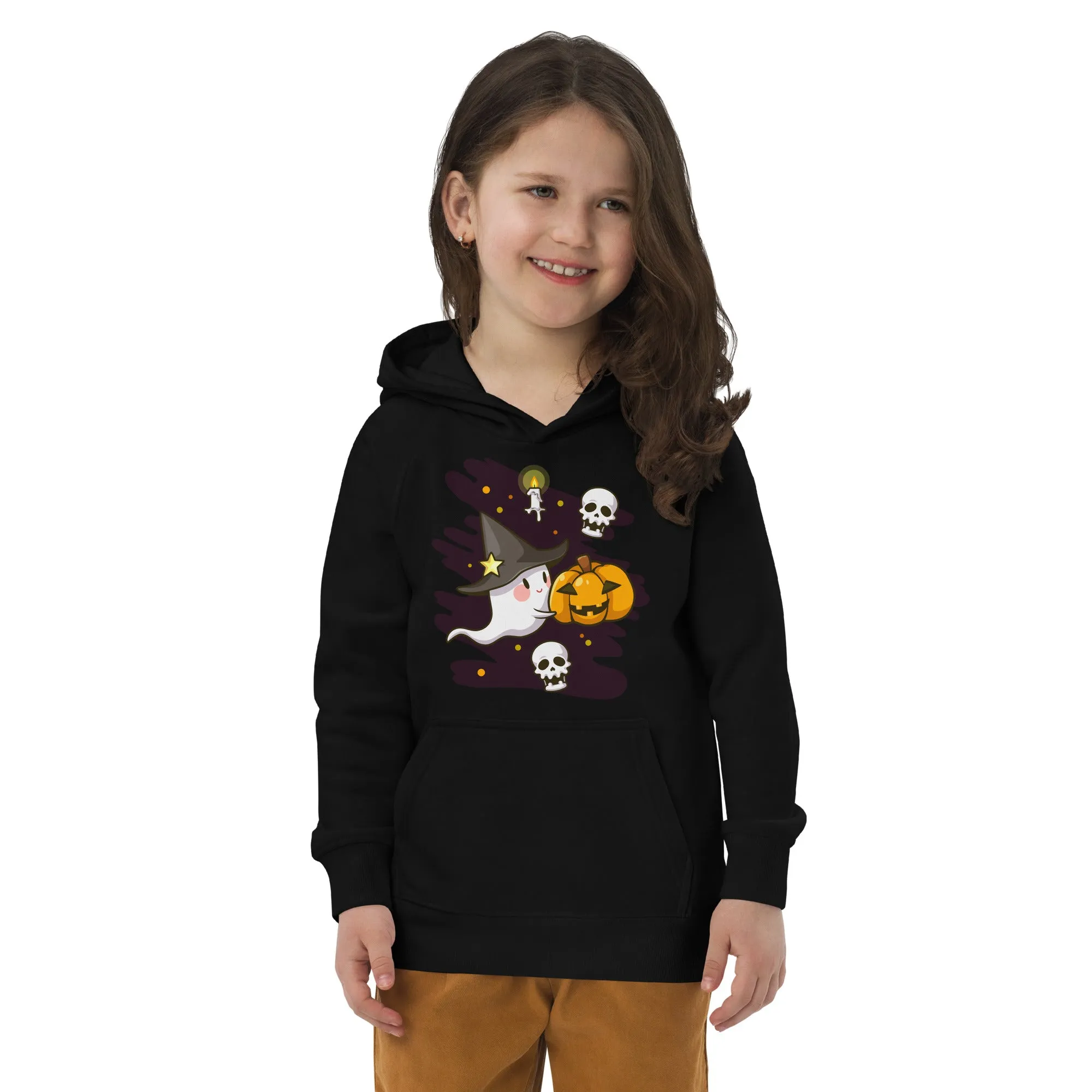 Felpa con cappuccio ecologica per bambini con fantasmini di Halloween