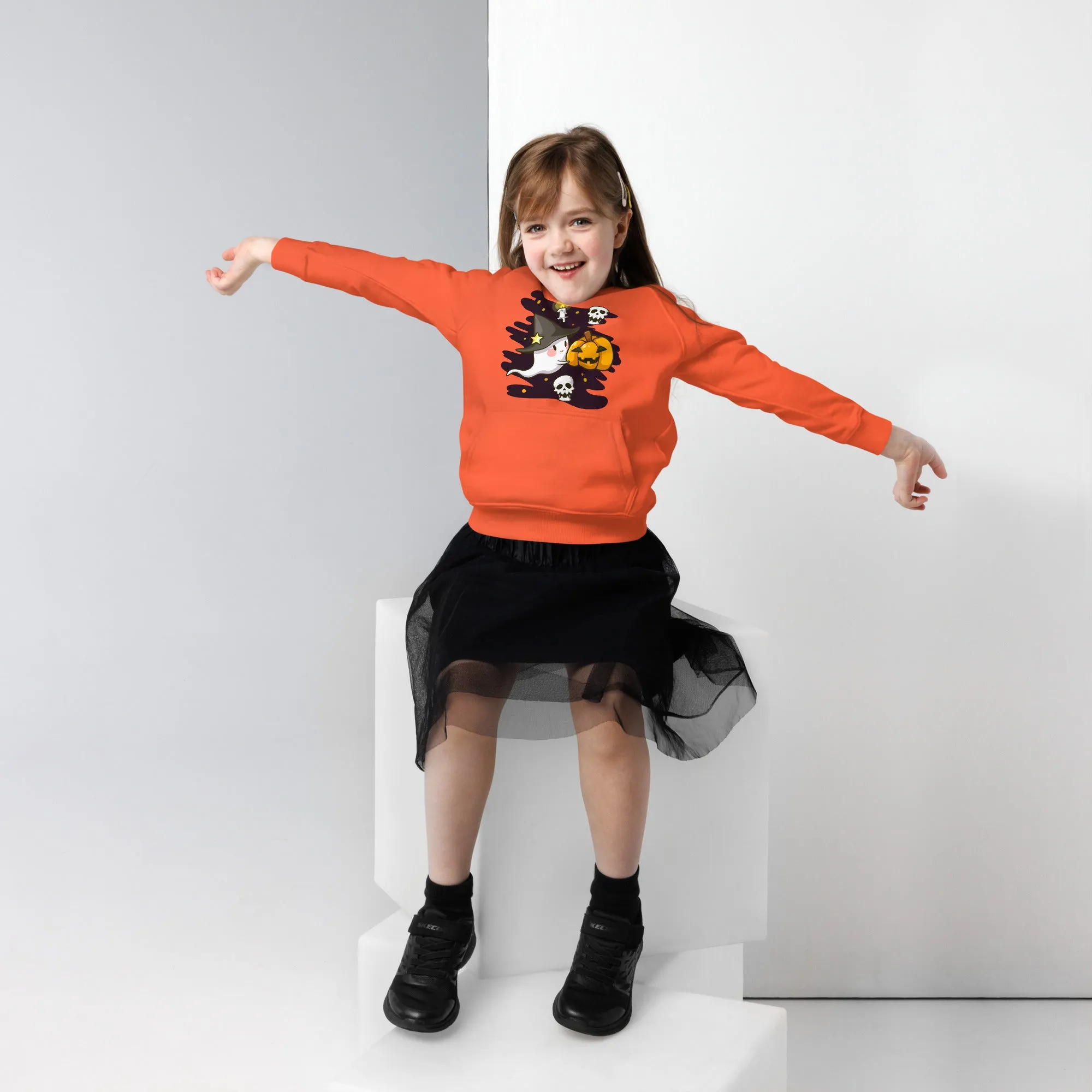 Felpa con cappuccio ecologica per bambini con fantasmini di Halloween