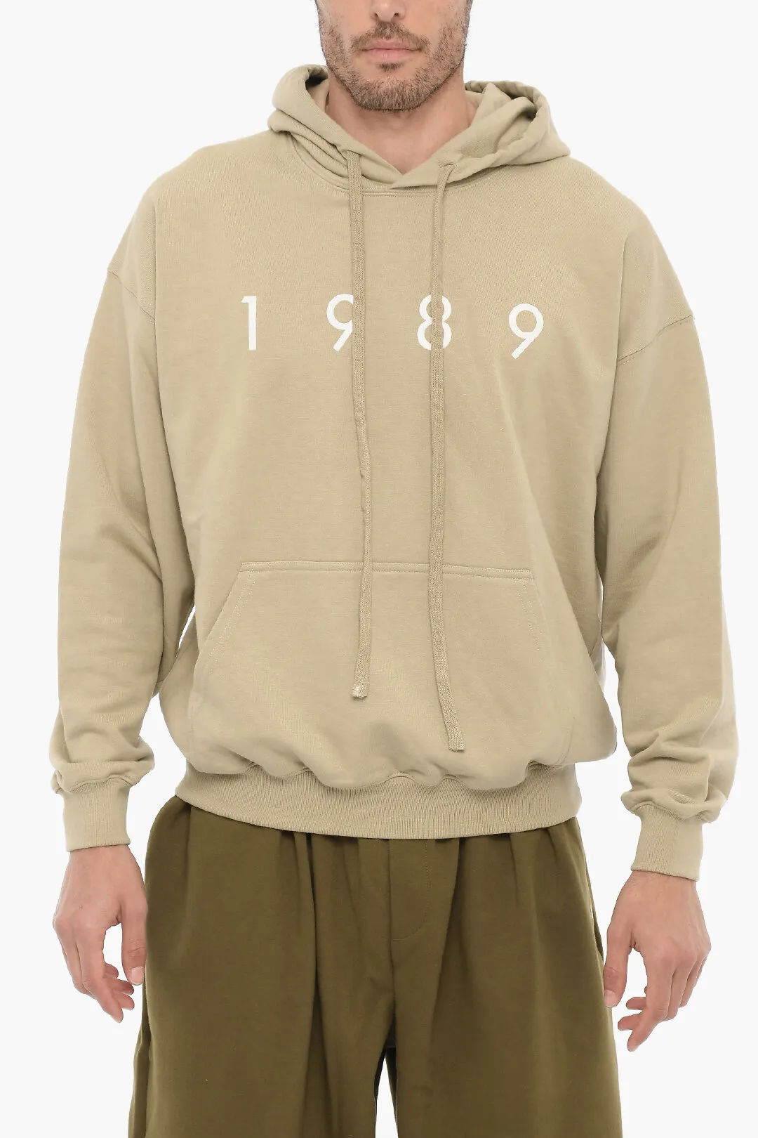 Felpa Hoodie in Cotone Garzato con Logo a Contrasto