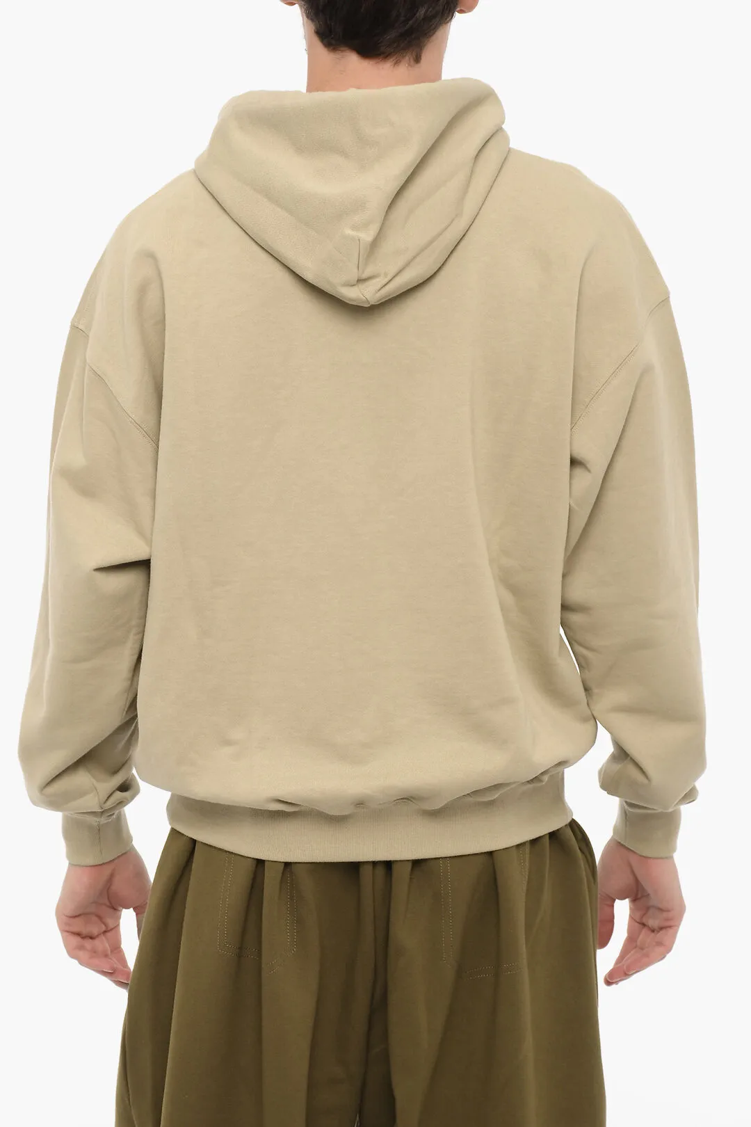 Felpa Hoodie in Cotone Garzato con Logo a Contrasto