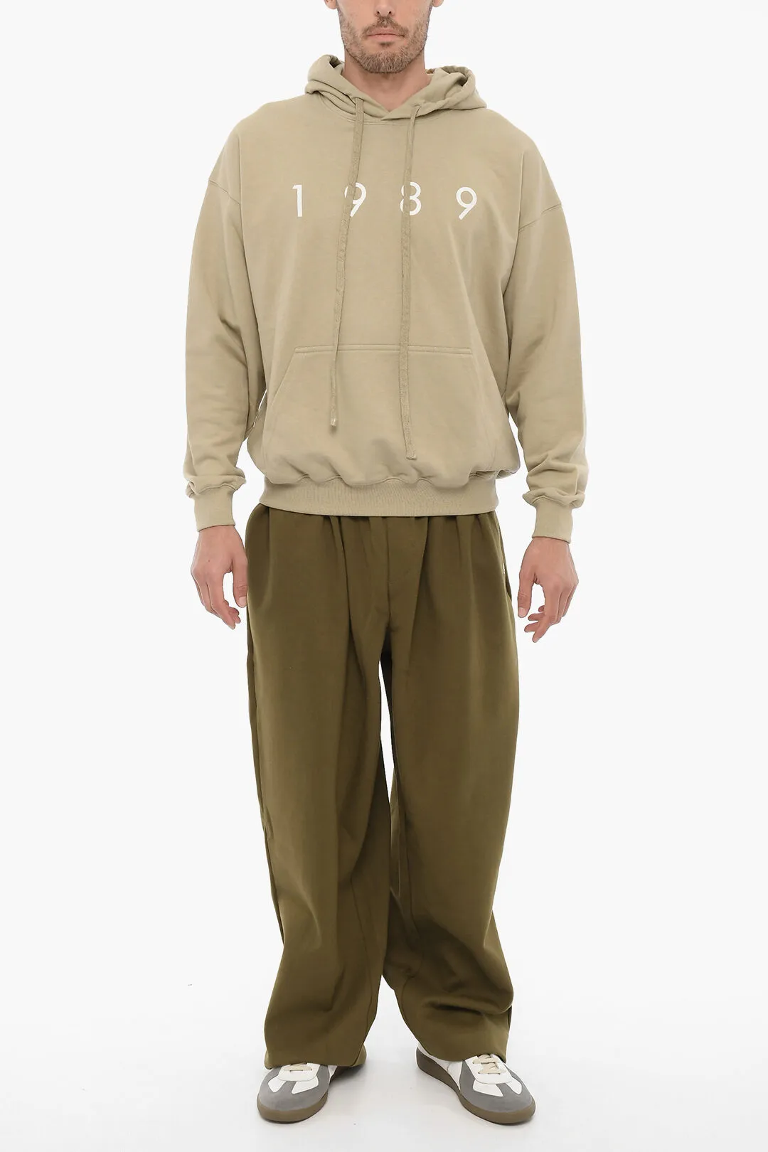 Felpa Hoodie in Cotone Garzato con Logo a Contrasto