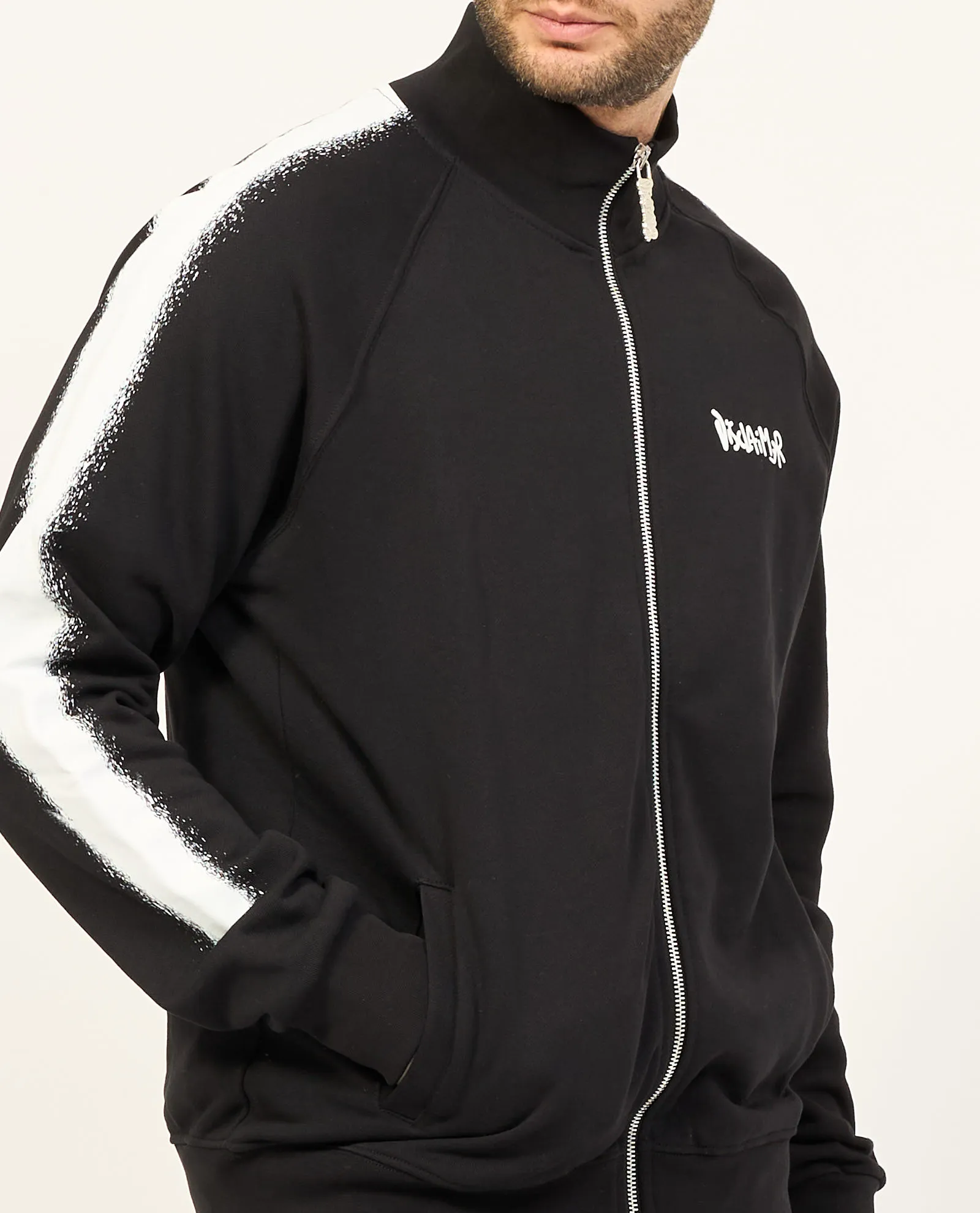 Felpa nera Disclaimer fullzip con logo sul petto