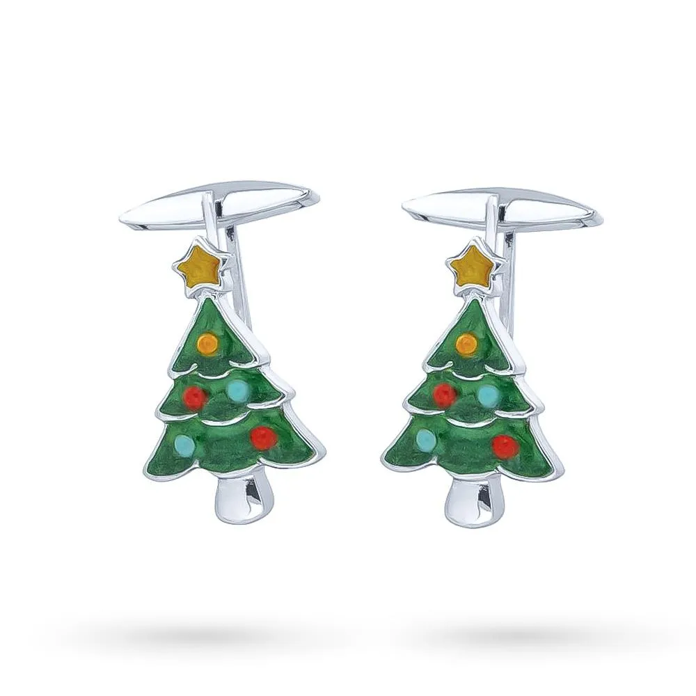 Gemelli camicia argento 925 Albero di Natale smalto