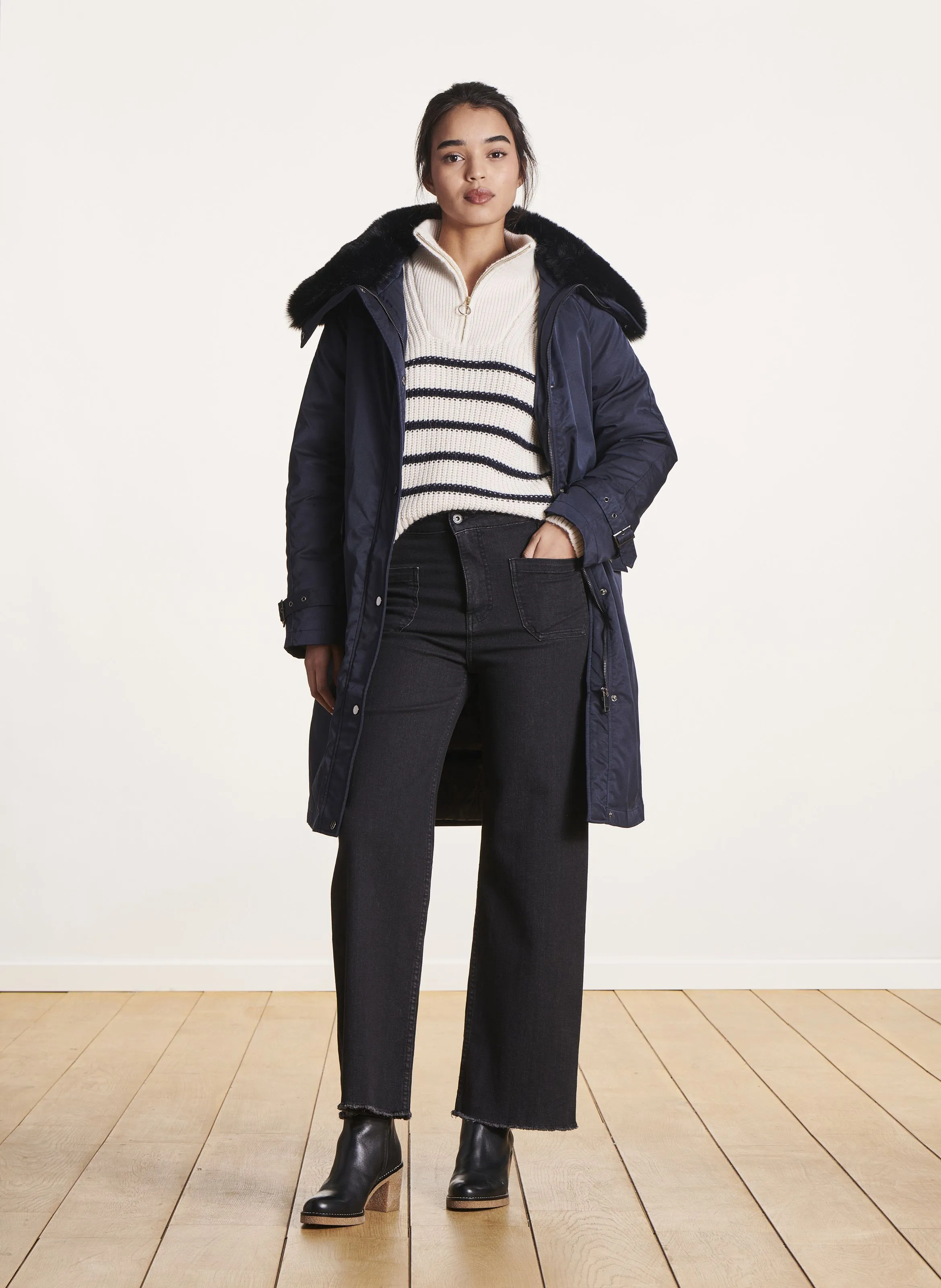  LA FEE MARABOUTEE   Parka lunga dritta effetto pelliccia | Blu