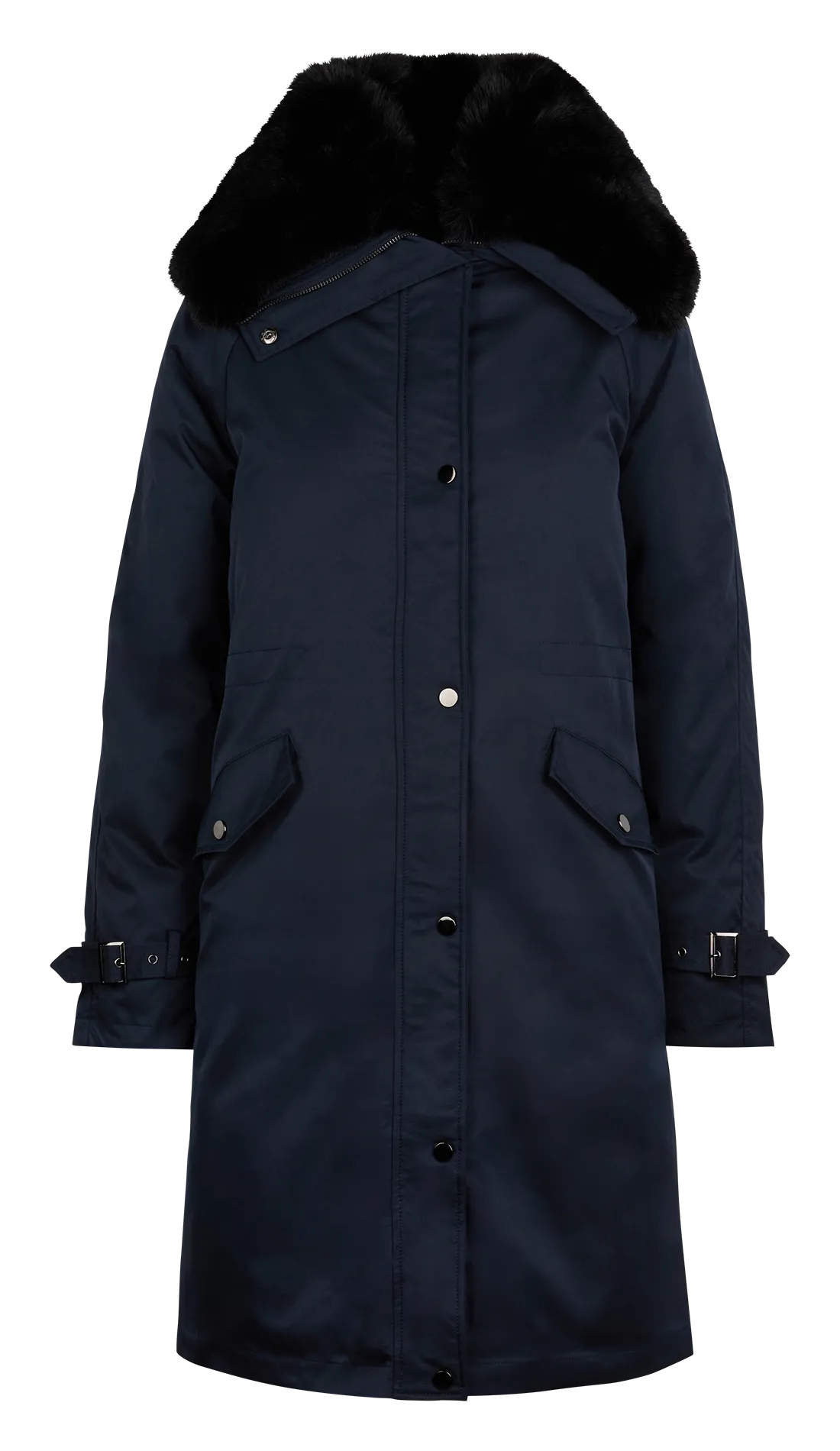  LA FEE MARABOUTEE   Parka lunga dritta effetto pelliccia | Blu