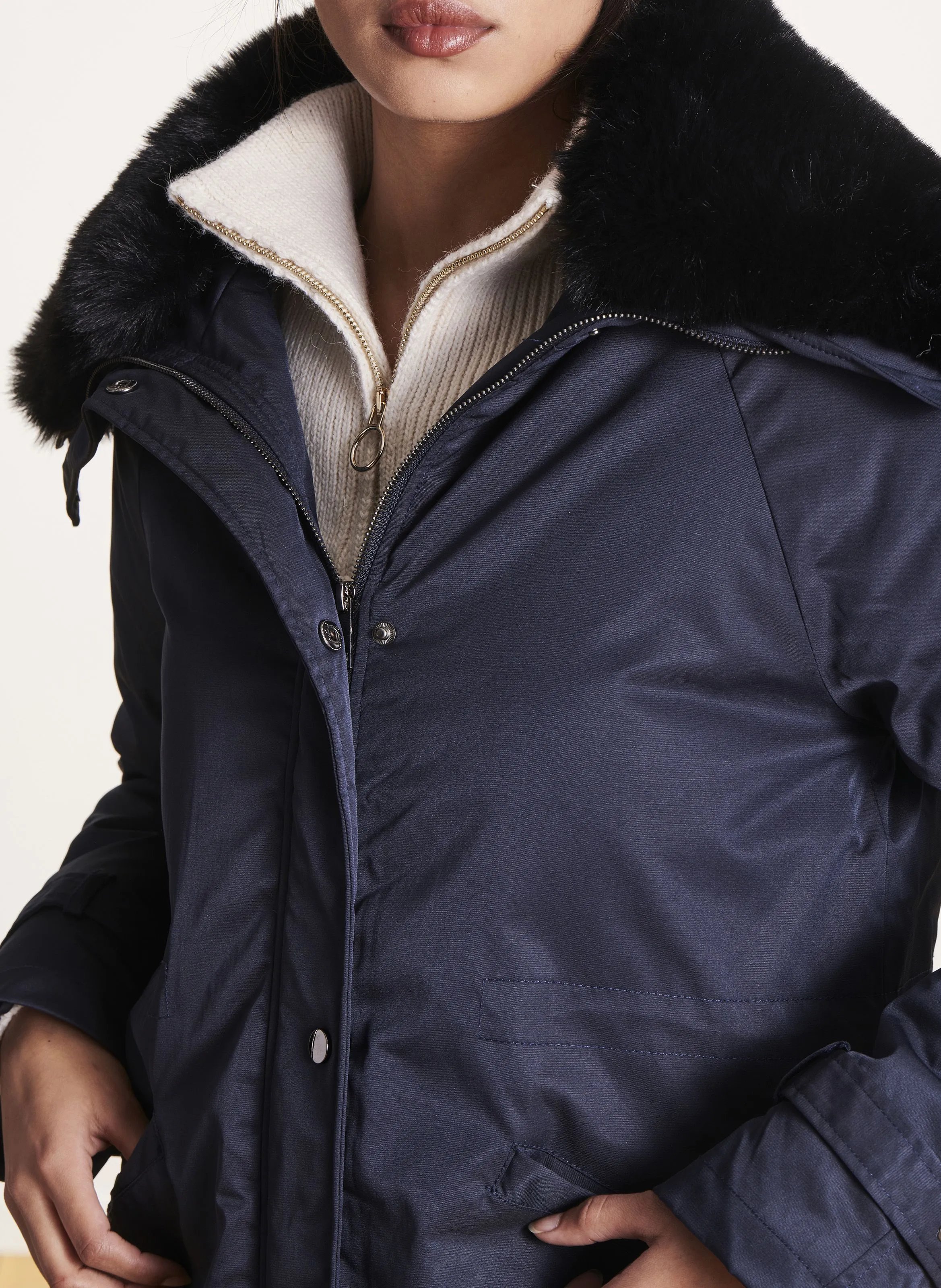  LA FEE MARABOUTEE   Parka lunga dritta effetto pelliccia | Blu