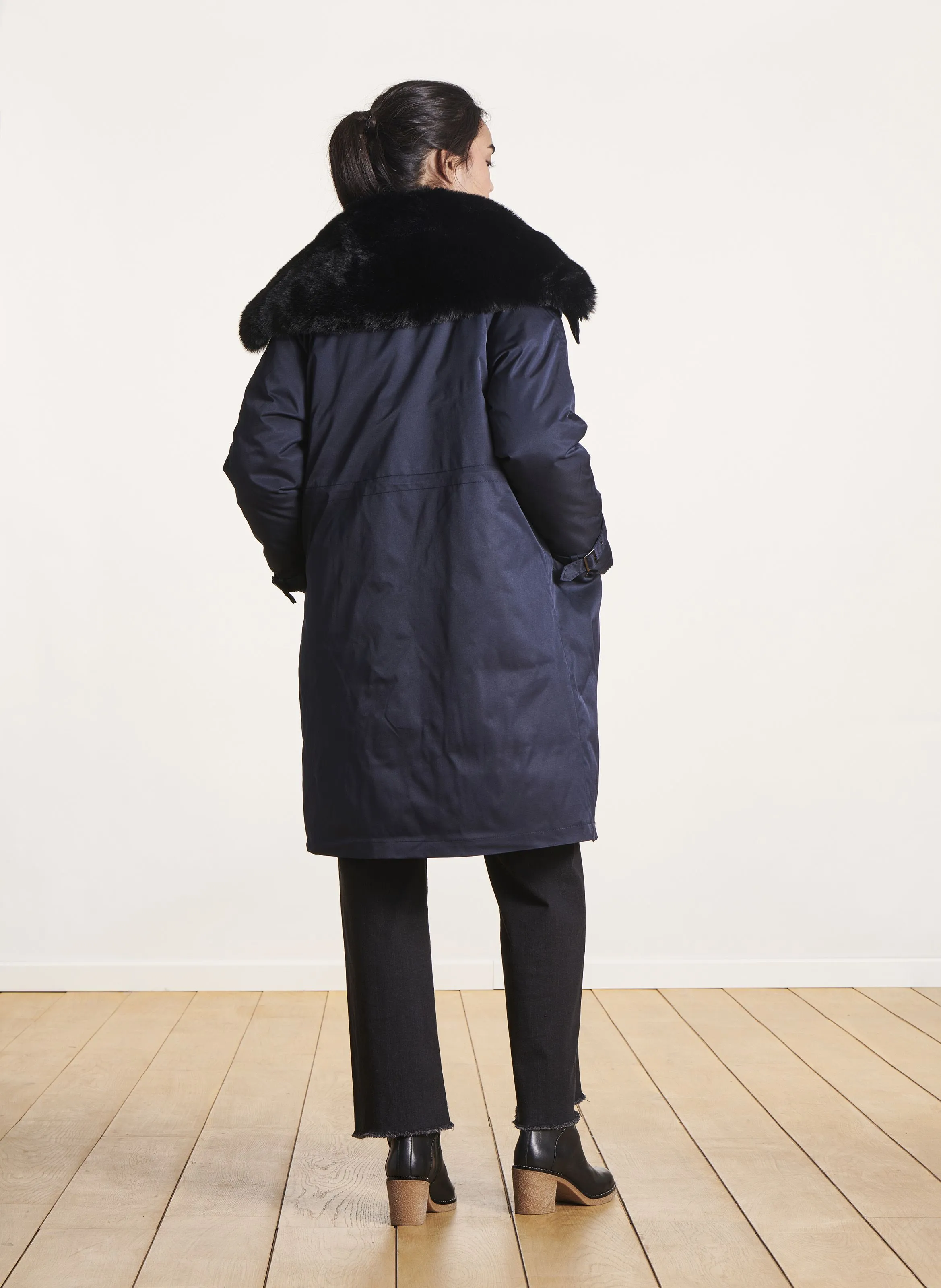  LA FEE MARABOUTEE   Parka lunga dritta effetto pelliccia | Blu