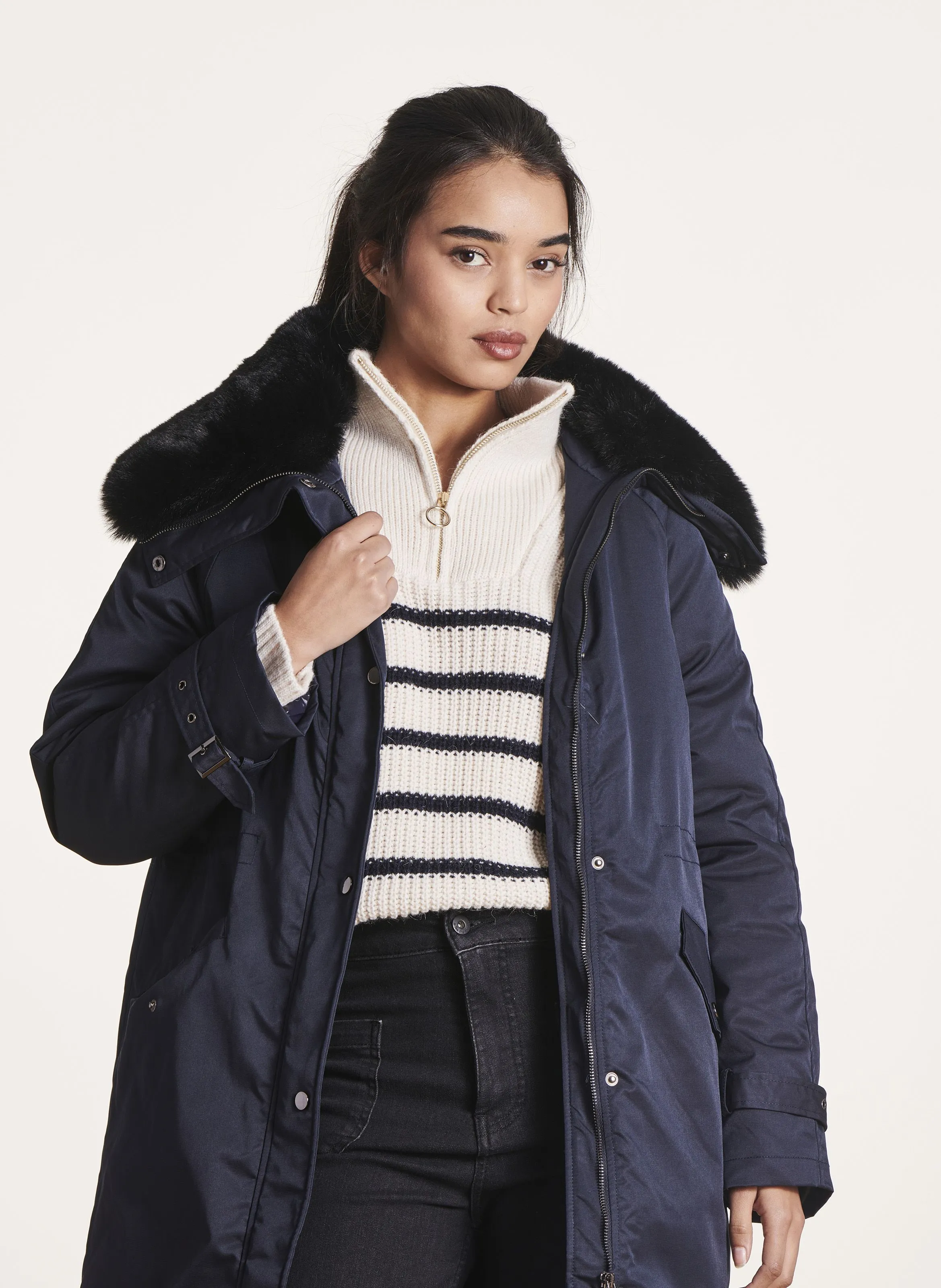  LA FEE MARABOUTEE   Parka lunga dritta effetto pelliccia | Blu