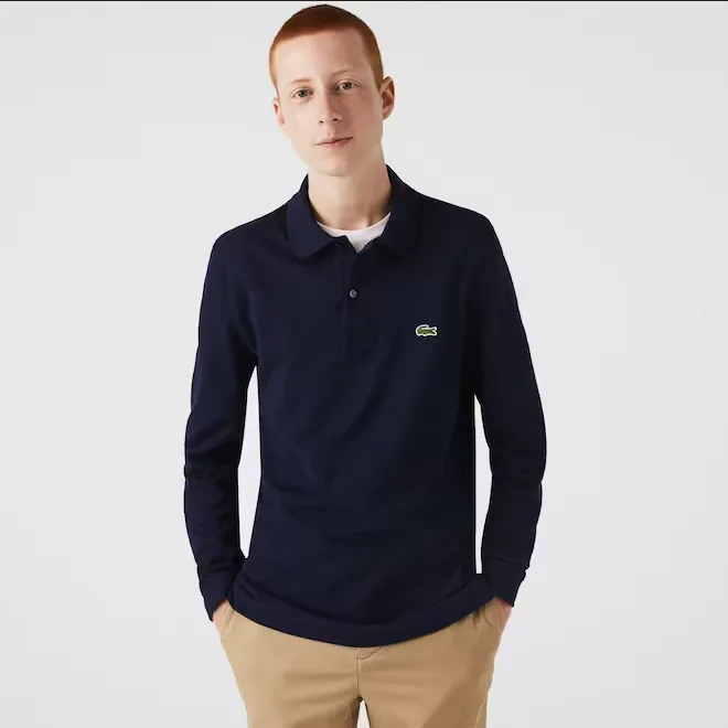 Lacoste Men's long-sleeved polo shirt in pitit piqué in one color YH9521 00 166 navy blue