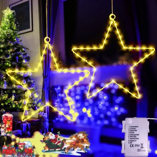 Luci Led Natale Stelle,2 Piece Luci Natalizie con 40 Led Bianco Caldo 8 Modalità Batteria Alimentata Led Luci Illuminazione Deco