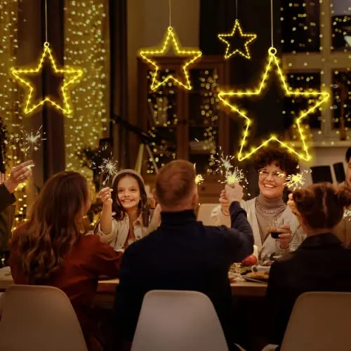 Luci Led Natale Stelle,2 Piece Luci Natalizie con 40 Led Bianco Caldo 8 Modalità Batteria Alimentata Led Luci Illuminazione Deco
