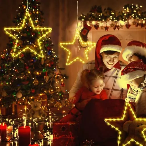 Luci Led Natale Stelle,2 Piece Luci Natalizie con 40 Led Bianco Caldo 8 Modalità Batteria Alimentata Led Luci Illuminazione Deco