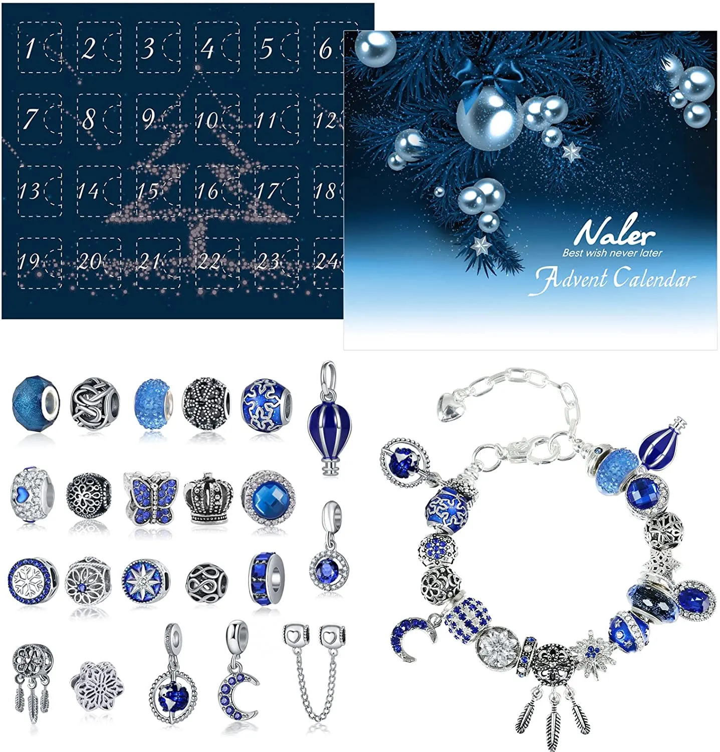 Naler Calendario dell'Avvento 2022 24 Accessori di Natalizio, Ciondolo Regalo per casa Natale Costume Festa (Gioielli 5)