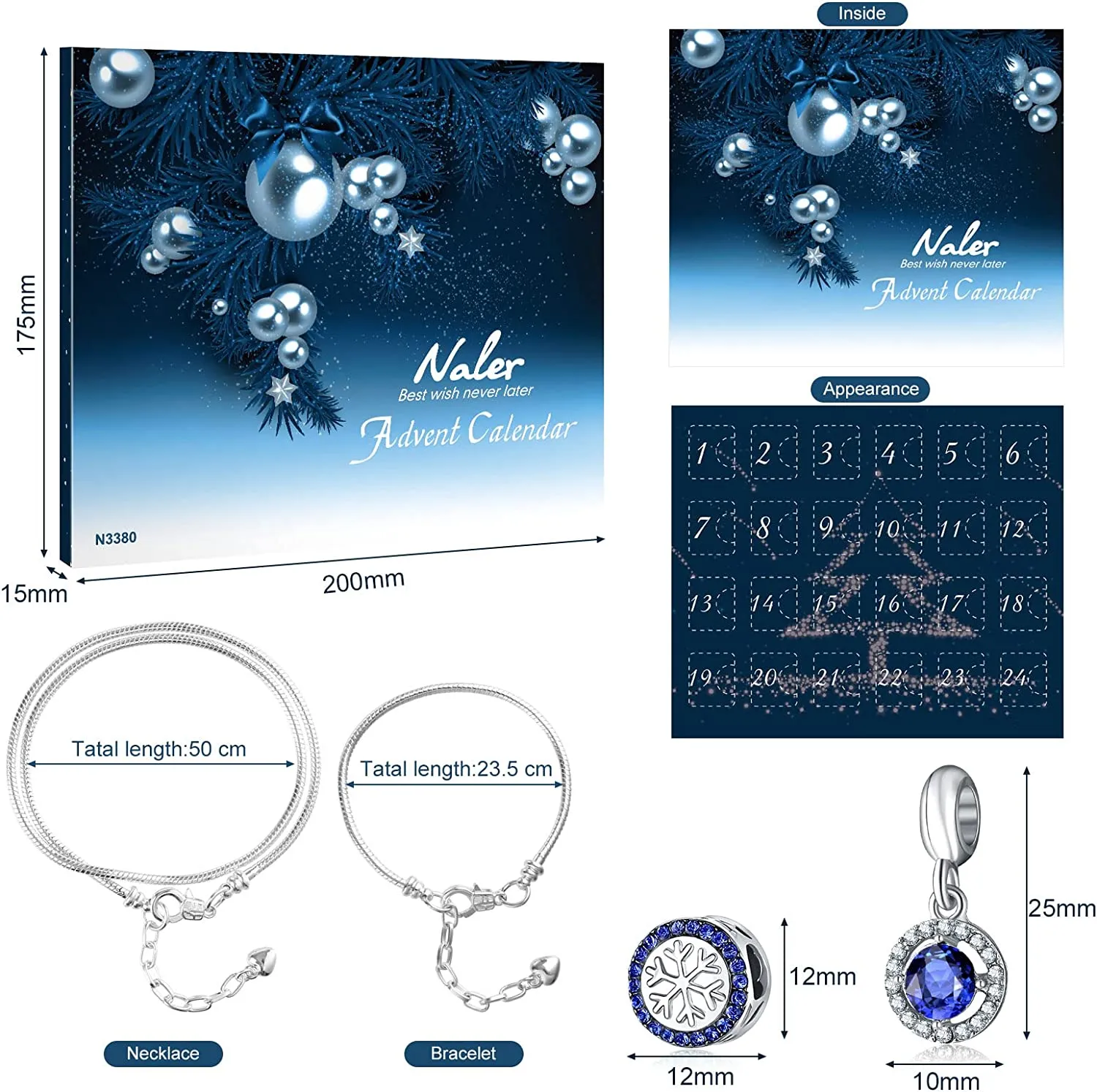 Naler Calendario dell'Avvento 2022 24 Accessori di Natalizio, Ciondolo Regalo per casa Natale Costume Festa (Gioielli 5)