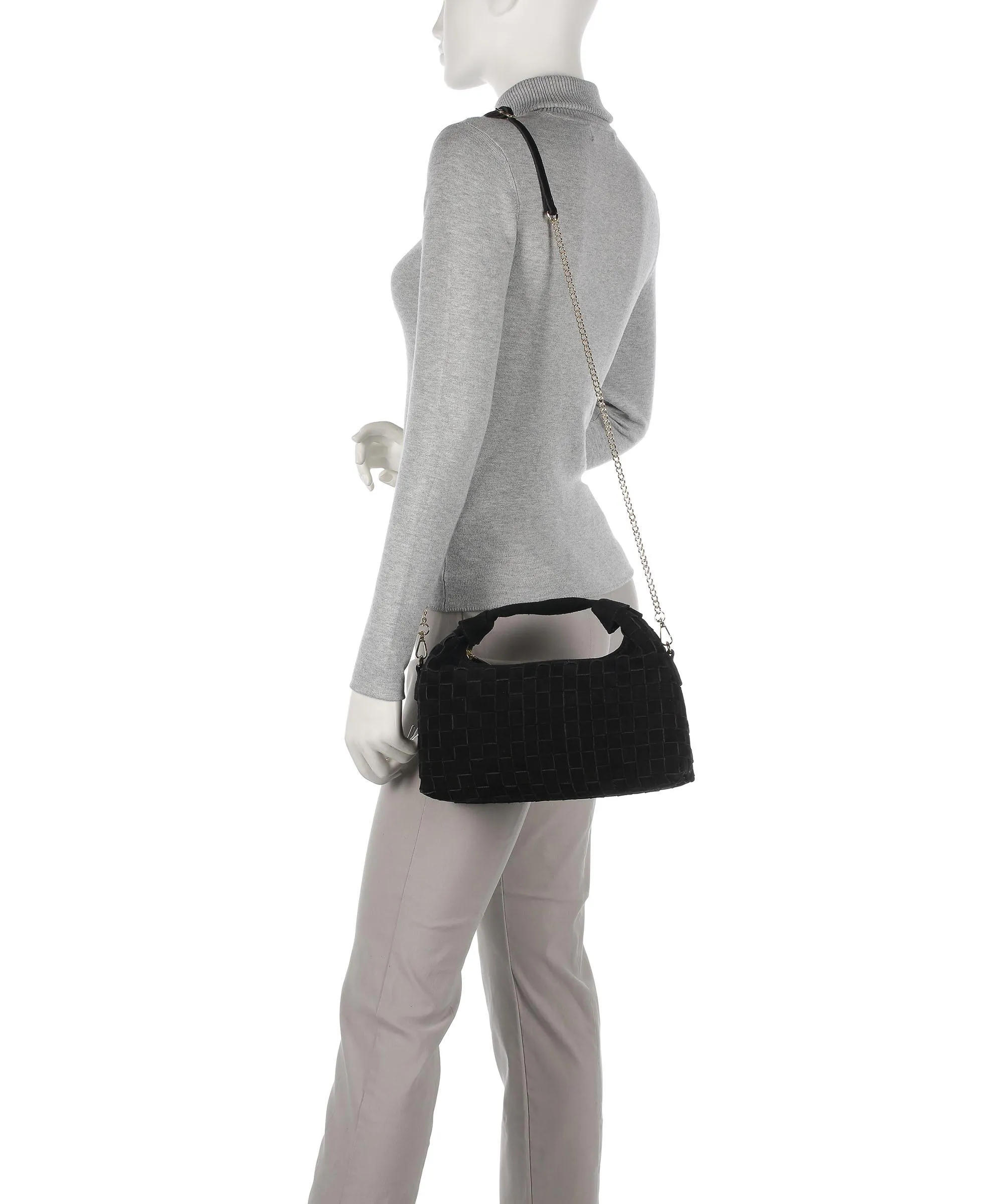  Núnoo Braided Dandy Borsa a mano pelle ruvida nero  
