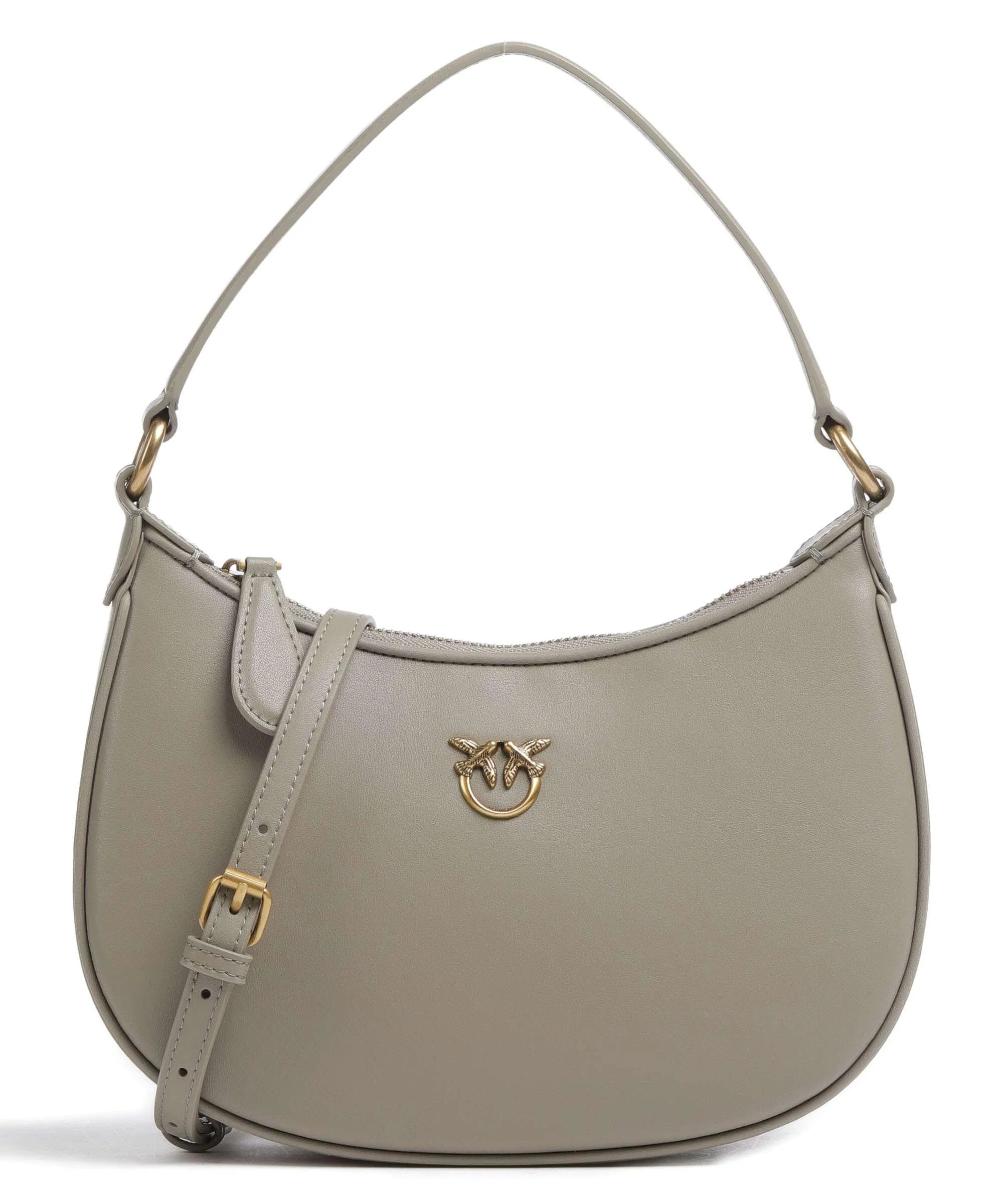 Pinko Half Moon Mini Borsa a spalla pelle a grana fine taupe  
