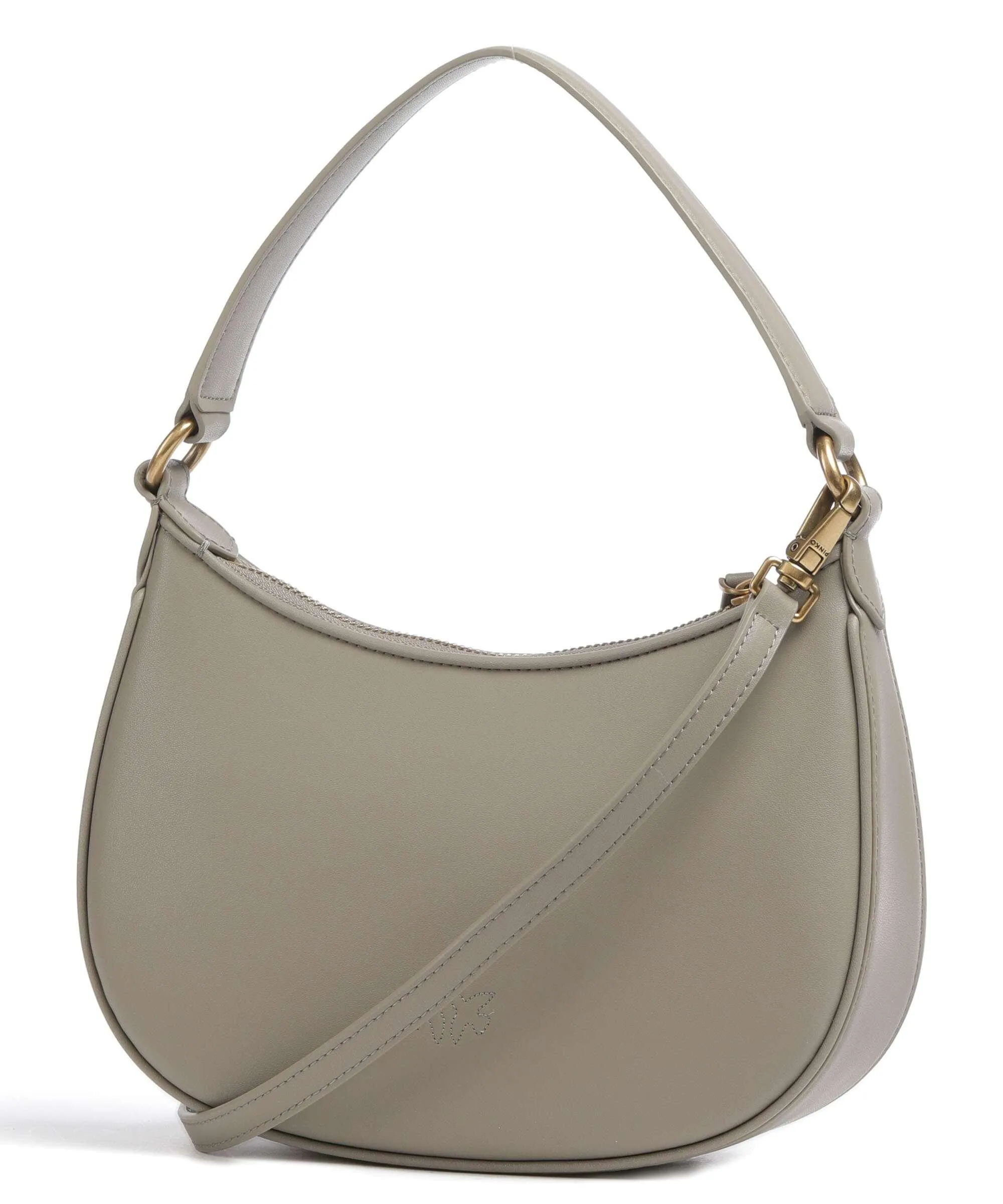  Pinko Half Moon Mini Borsa a spalla pelle a grana fine taupe  