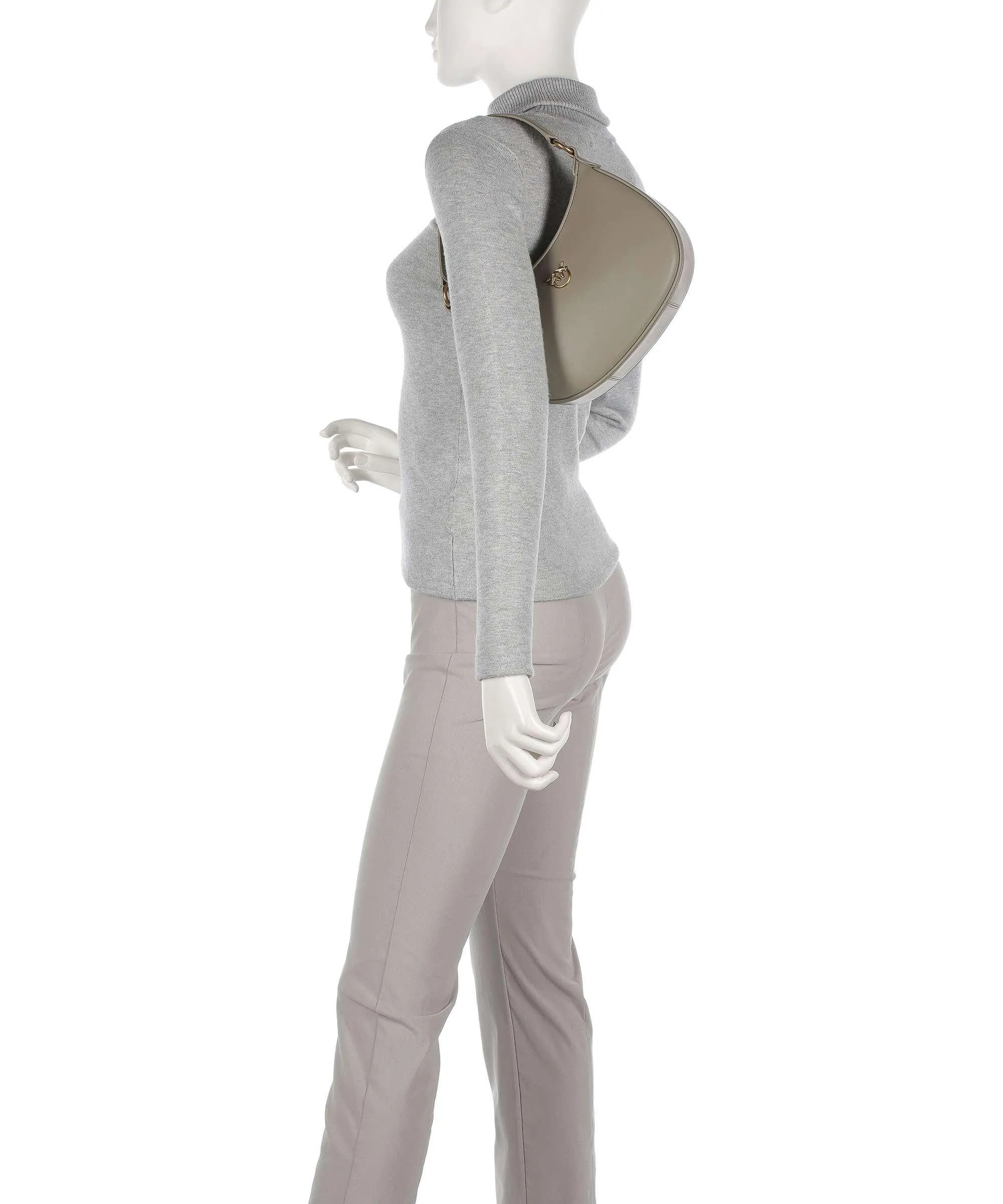  Pinko Half Moon Mini Borsa a spalla pelle a grana fine taupe  