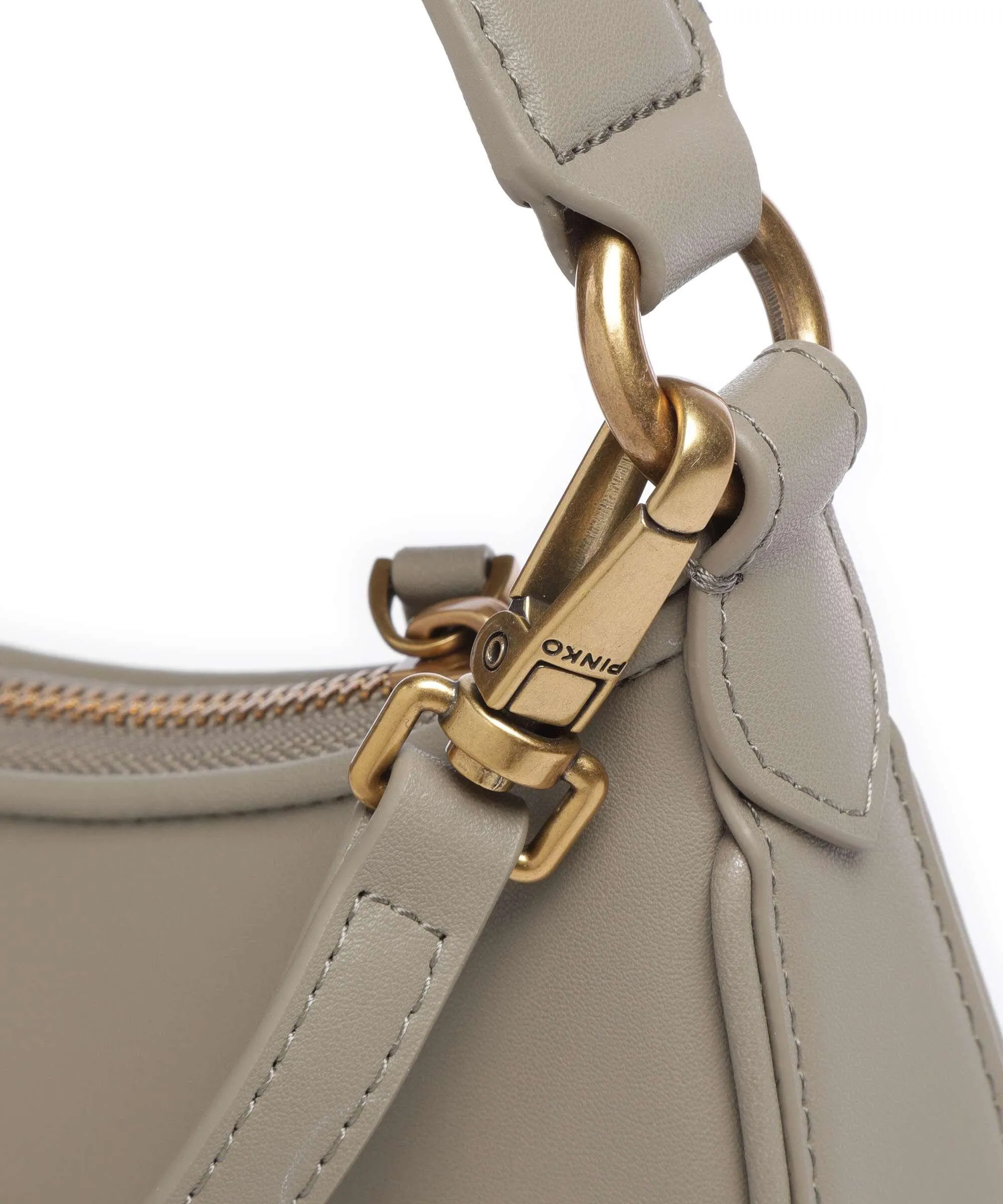  Pinko Half Moon Mini Borsa a spalla pelle a grana fine taupe  