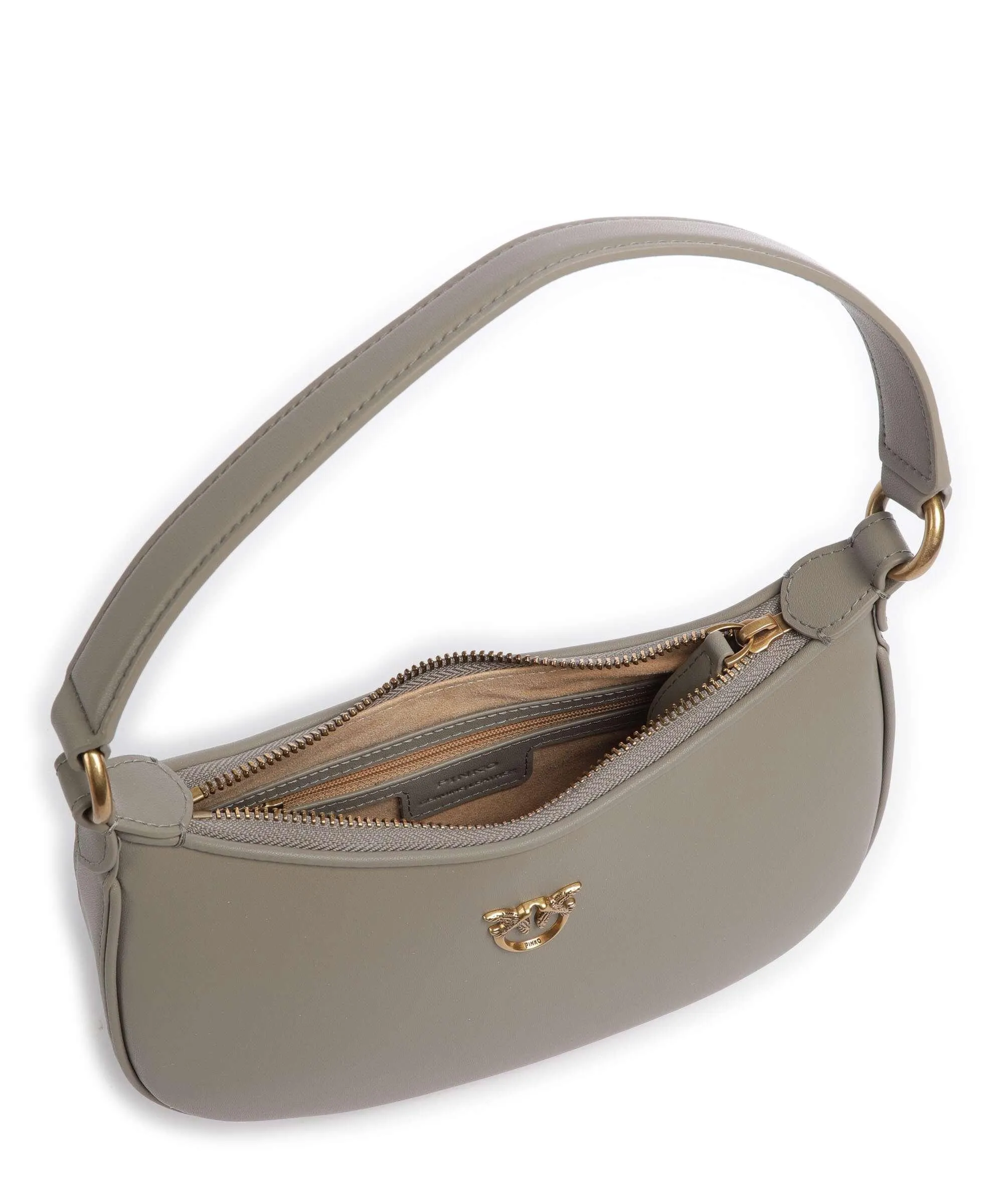  Pinko Half Moon Mini Borsa a spalla pelle a grana fine taupe  