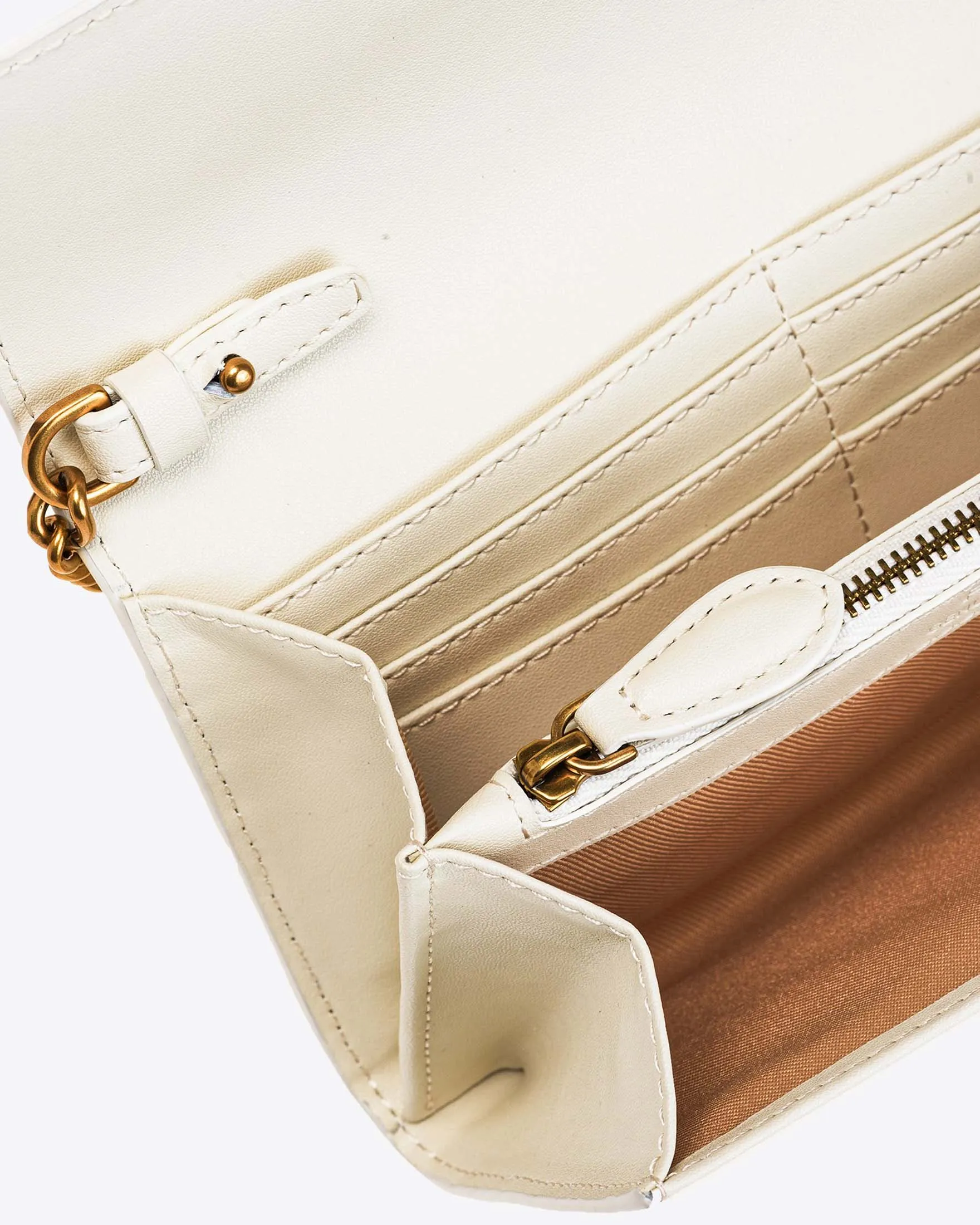 Pocket Love Bag in pelle avorio con patta di chiusura e fibbia dorata Love Birds
