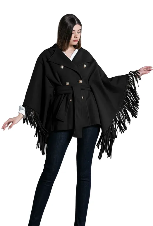 Relish Miuna RDA2205009047n black women's short coat with fringes