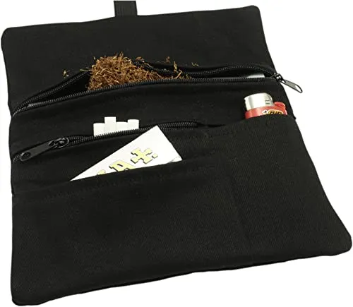 Russo Handmade: Astuccio Portatabacco/Accessori, Tessuto Jeans. Uomo/Donna Idrorepellente Antimacchia. Doppia Cerniera Tabacco e