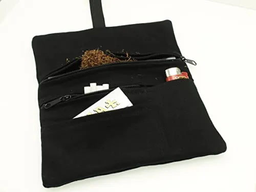 Russo Handmade: Astuccio Portatabacco/Accessori, Tessuto Jeans. Uomo/Donna Idrorepellente Antimacchia. Doppia Cerniera Tabacco e