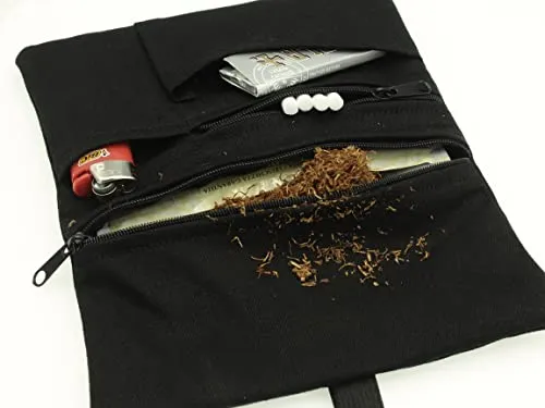Russo Handmade: Astuccio Portatabacco/Accessori, Tessuto Jeans. Uomo/Donna Idrorepellente Antimacchia. Doppia Cerniera Tabacco e