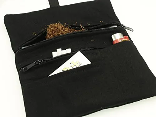 Russo Handmade: Astuccio Portatabacco/Accessori, Tessuto Jeans. Uomo/Donna Idrorepellente Antimacchia. Doppia Cerniera Tabacco e