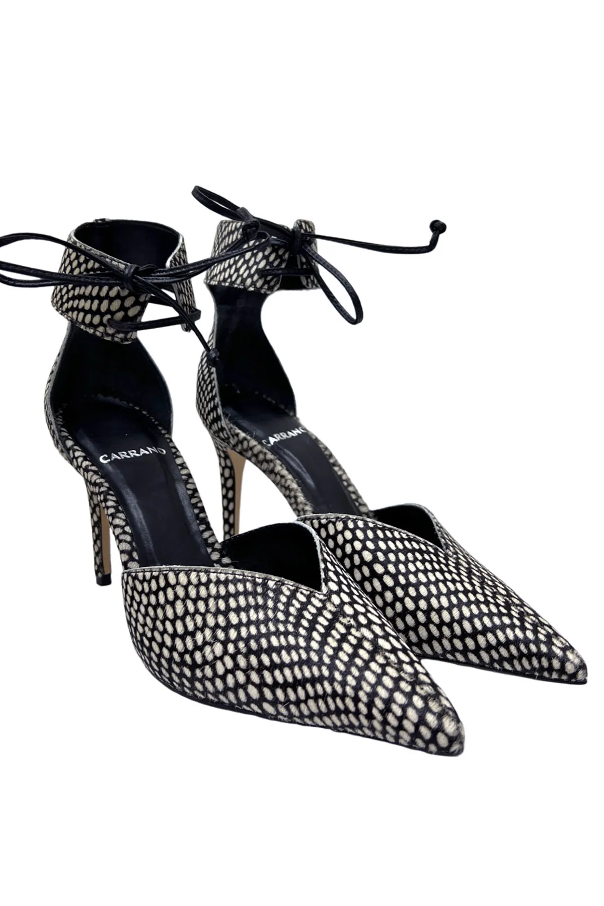 Scarpa donna modello decollete stringata con chiusura laccio e bracciale in pelo pitonata