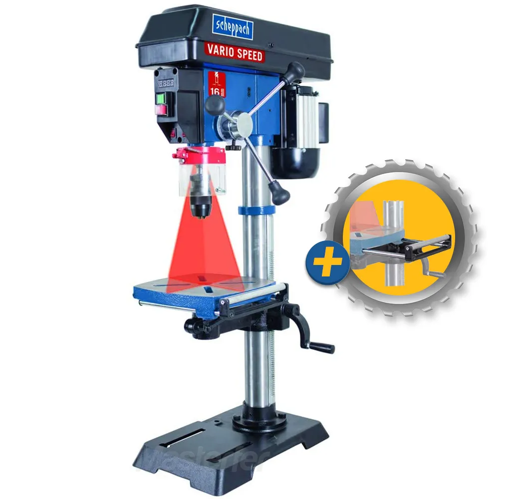 Scheppach DP18VARIO - Trapano a colonna da banco con velocità regolabile e laser
