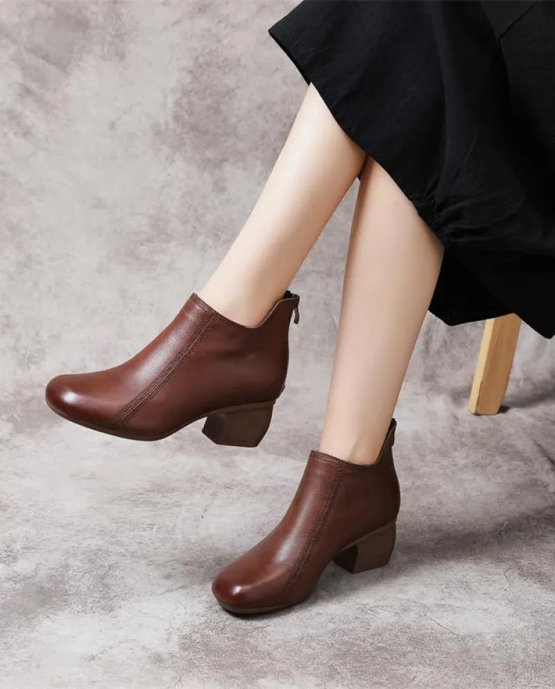 Stivali da donna Autunno e inverno Nuovo stile retrò Stivali da donna in morbida pelle di vacchetta Stivali corti con tacco medi