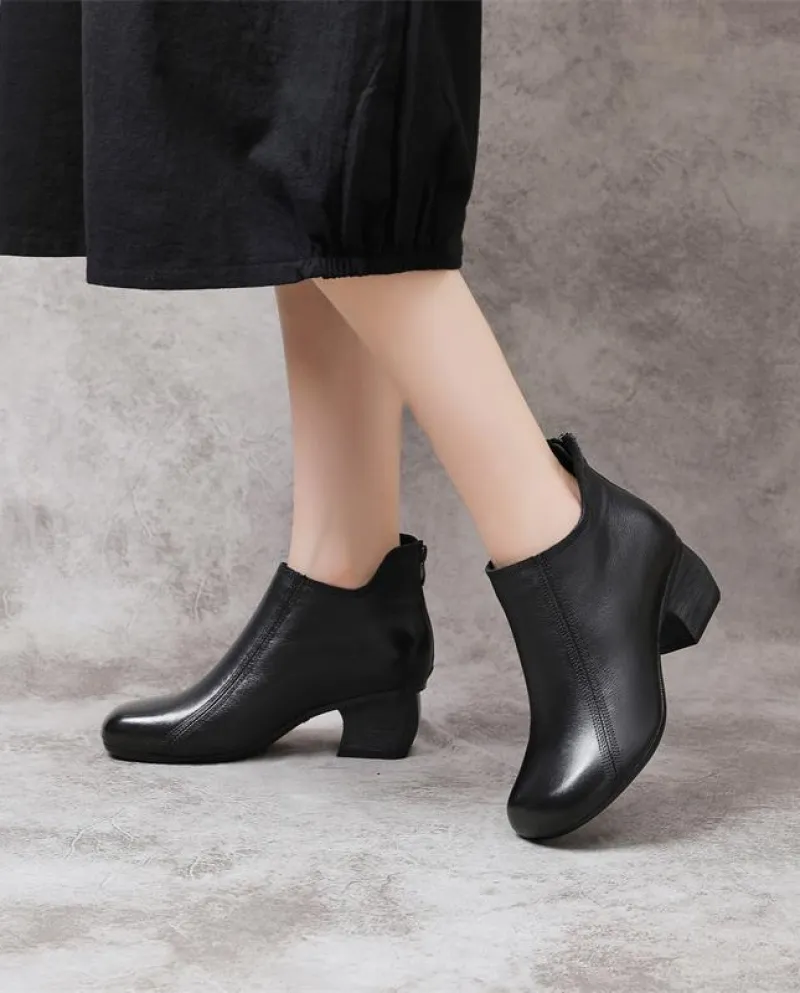 Stivali da donna Autunno e inverno Nuovo stile retrò Stivali da donna in morbida pelle di vacchetta Stivali corti con tacco medi