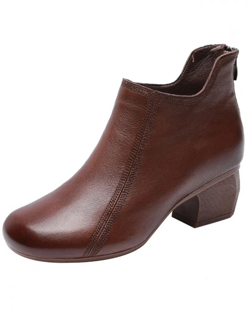Stivali da donna Autunno e inverno Nuovo stile retrò Stivali da donna in morbida pelle di vacchetta Stivali corti con tacco medi