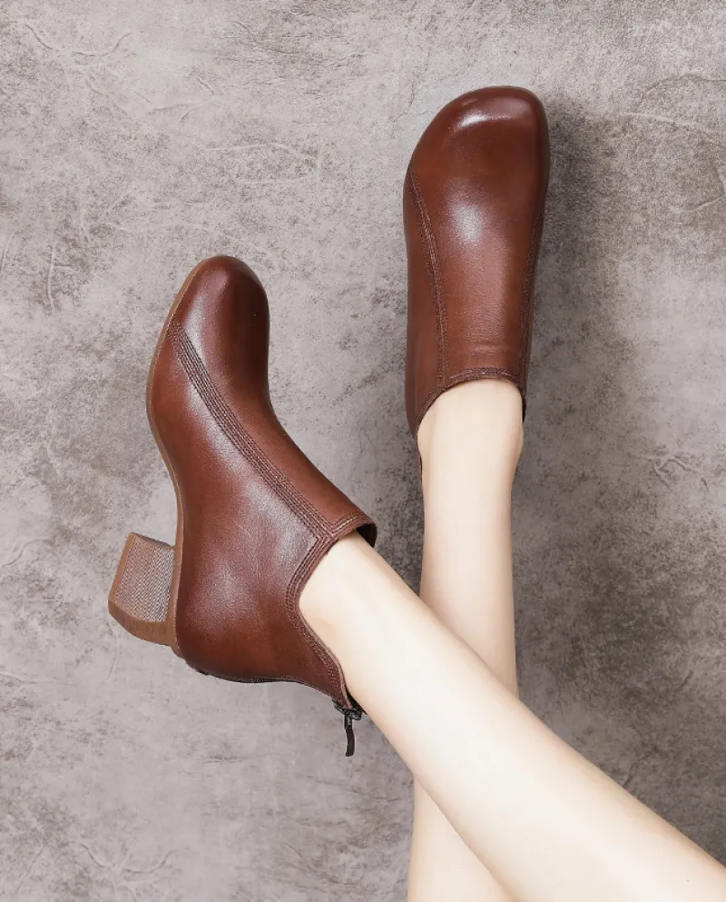 Stivali da donna Autunno e inverno Nuovo stile retrò Stivali da donna in morbida pelle di vacchetta Stivali corti con tacco medi