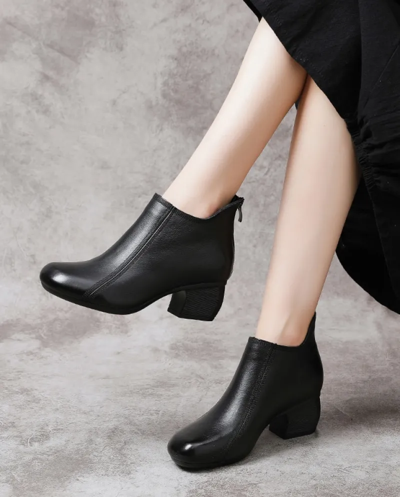 Stivali da donna Autunno e inverno Nuovo stile retrò Stivali da donna in morbida pelle di vacchetta Stivali corti con tacco medi