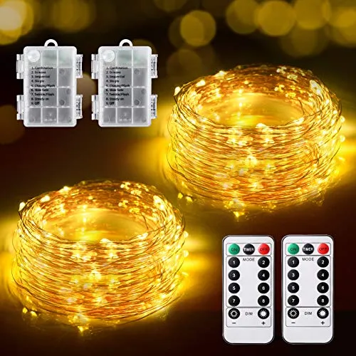 TOPYIYI Catena Luminosa Esterno【2 Pezzi】, 12M 120LED Stringhe Luci LED a Batteria, Luci Natale Impermeabile, Luci da Esterno e I