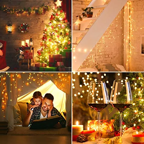 TOPYIYI Catena Luminosa Esterno【2 Pezzi】, 12M 120LED Stringhe Luci LED a Batteria, Luci Natale Impermeabile, Luci da Esterno e I