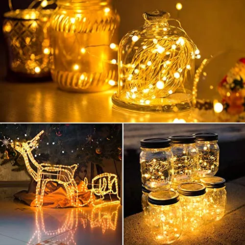 TOPYIYI Catena Luminosa Esterno【2 Pezzi】, 12M 120LED Stringhe Luci LED a Batteria, Luci Natale Impermeabile, Luci da Esterno e I