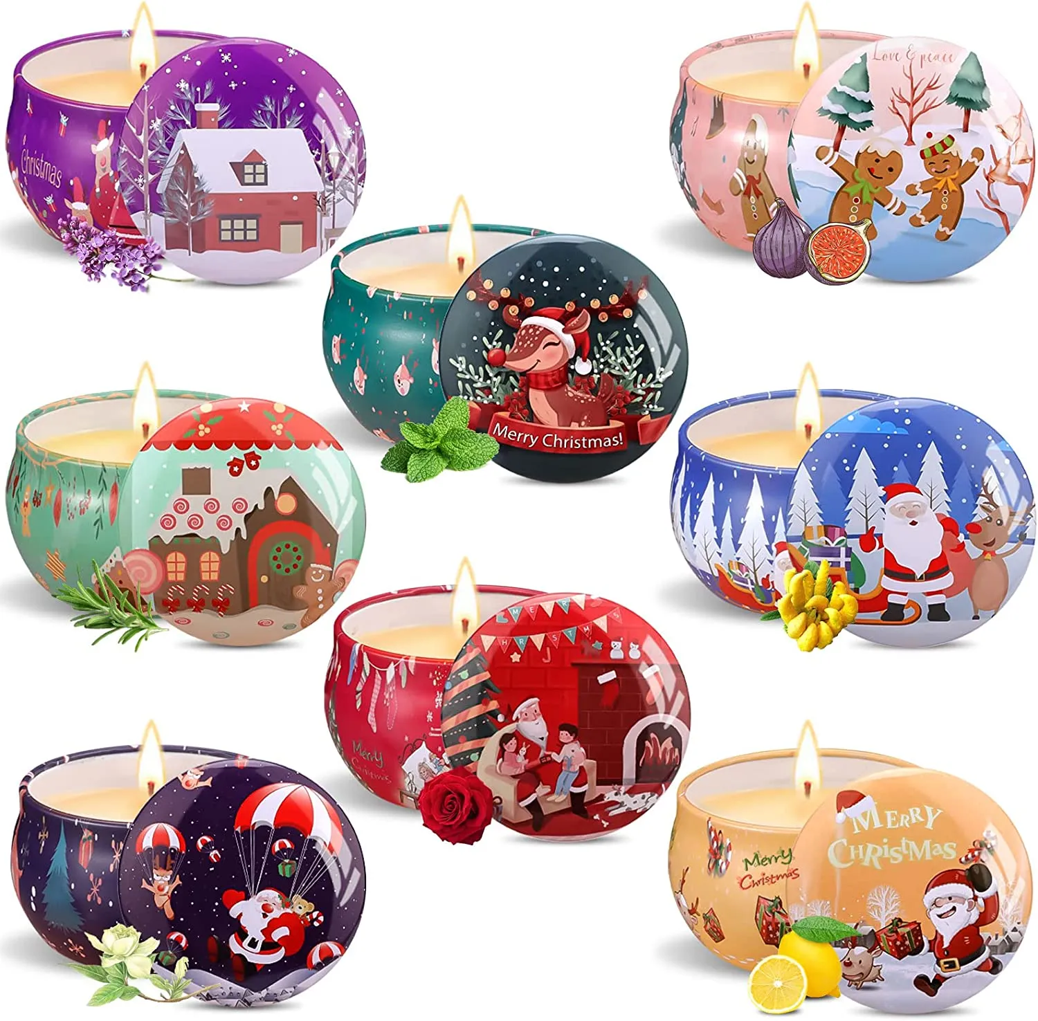 VIPNAJI Candle Candele Profumate Regalo di Natale 8 pezzi Candele Set per Aromaterapia Candela Aromatica di cera di soia natural