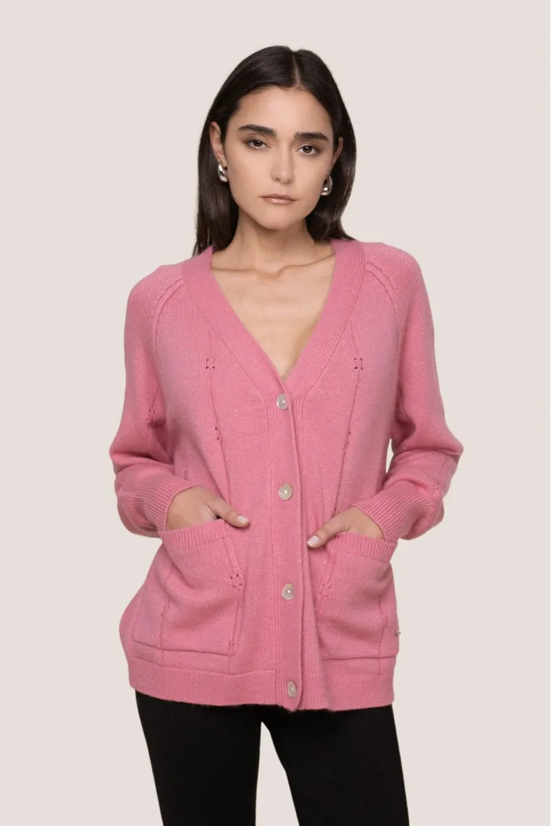 WHITE WISE CARDIGAN LAVORATO MISTO ANGORA LUREX - WW19171 